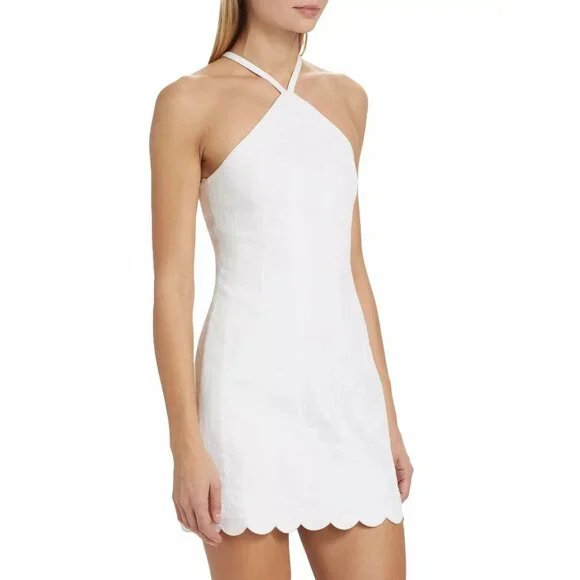 🆕 Cinq à Sept Hadley Halter Mini Dress Scalloped Hem White 14 - Picture 7 of 16
